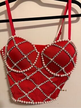 7Mango7 Red Bustier Crop Top with Adjustable Straps